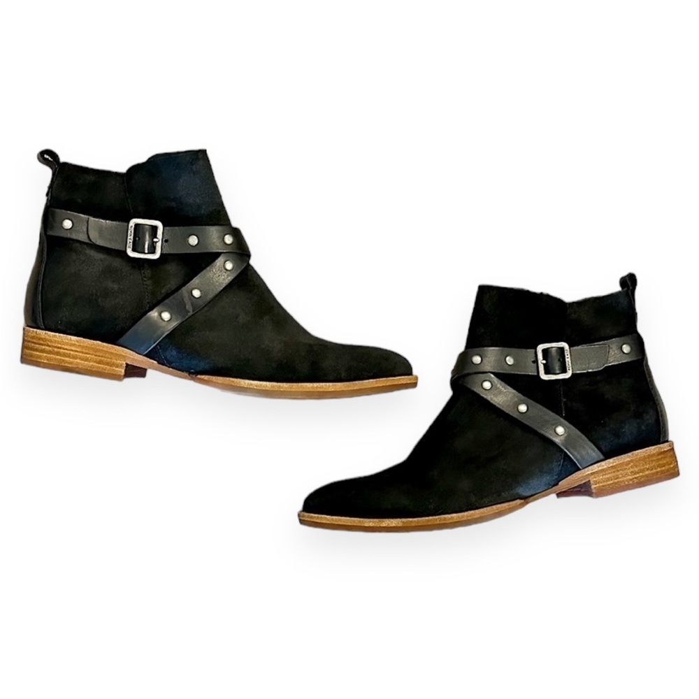 Kork -Ease Kanai Black Suede Leather Buckle Ankle Booties